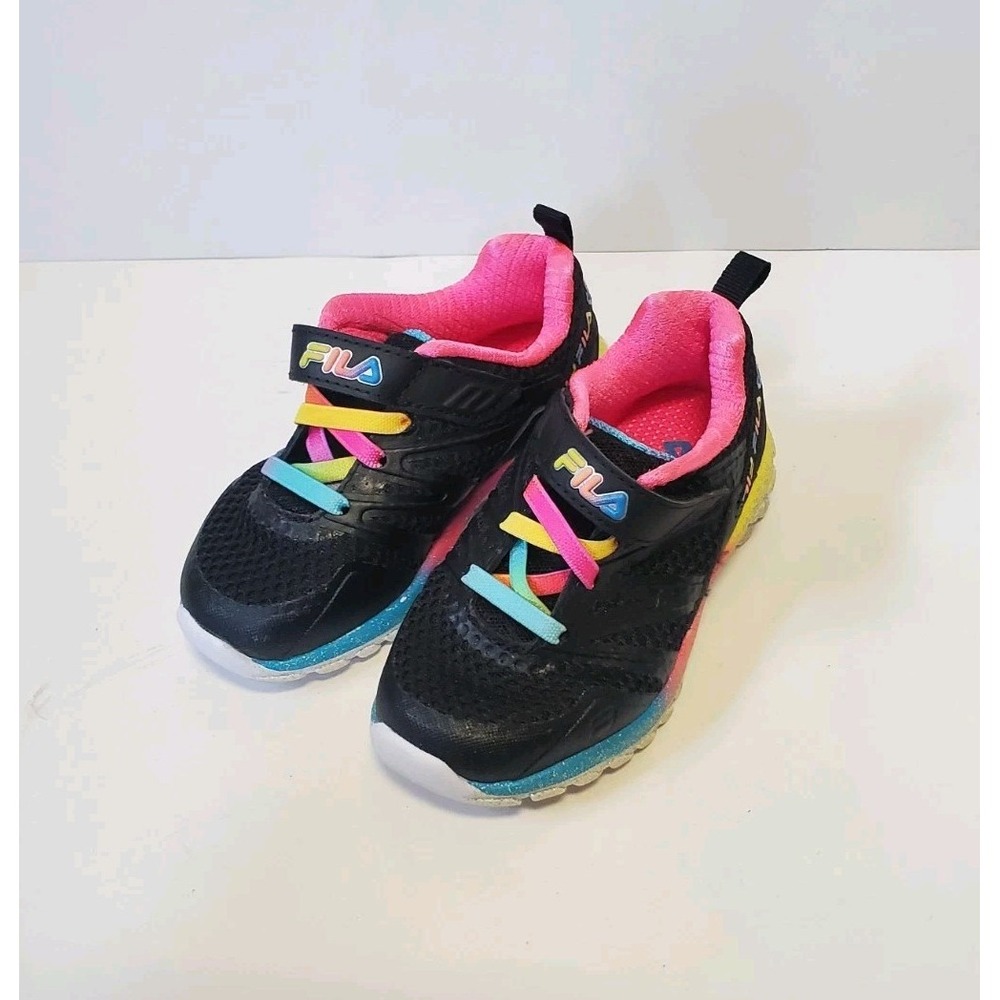 FILA Cryptronic 7 Strap Black/Multi/White Glitter Shoes Little Kid/Toddler Sz 7
